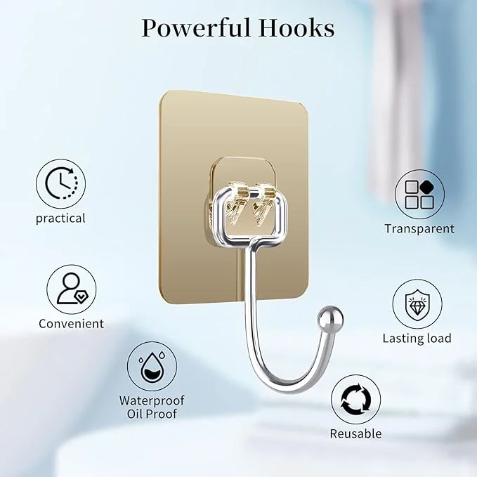 FIRAGE Multipurpose Home Storage Hook Kadi Golden for Hanging Capacity 10KG Max, PVC Waterproof Big Adhesive Heavy Duty Sticky Stainless Steel Hooks image 4