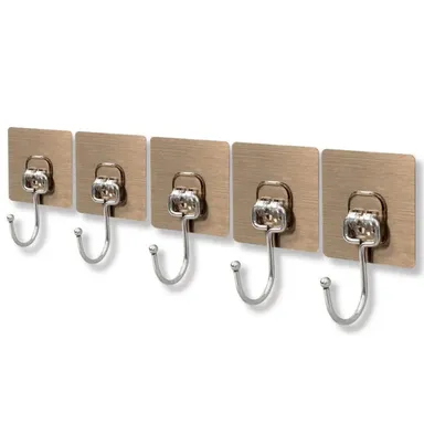 FIRAGE Multipurpose Home Storage Hook Kadi Golden for Hanging Capacity 10KG Max, PVC Waterproof Big Adhesive Heavy Duty Sticky Stainless Steel Hooks
