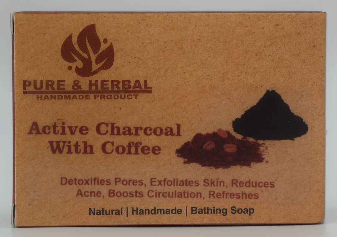 Pure Herbal Activated Charcoal | Coffee Soap Bar 100g Natural Detox Cleansing Deep Clean Pore Purifier Anti‑Acne Anti|Oil Handmade Organic Skincare Bar India image 1