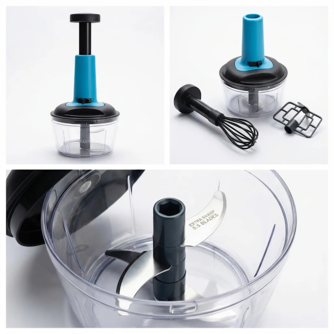 Manual 2-in-1 Instant Push Chopper 650ml Vegetable Onion Chopper Hand Press Manual Food Cutter BPA Free 3 Stainless Steel Blades Quick Kitchen Prep Tool for Indian Cooking image 3