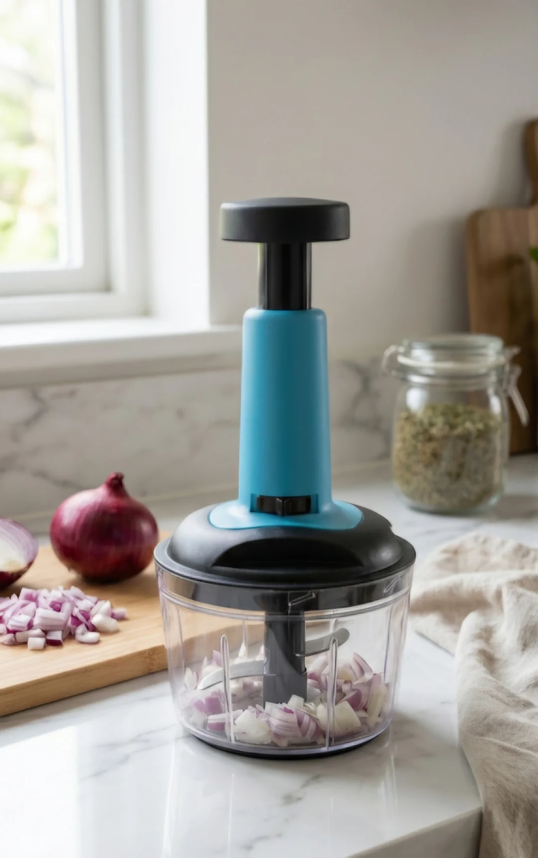 Manual 2-in-1 Instant Push Chopper 650ml Vegetable Onion Chopper Hand Press Manual Food Cutter BPA Free 3 Stainless Steel Blades Quick Kitchen Prep Tool for Indian Cooking image 2