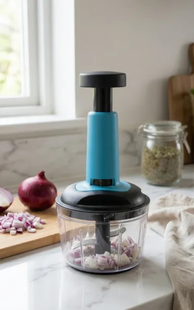 Manual 2-in-1 Instant Push Chopper 650ml Vegetable Onion Chopper Hand Press Manual Food Cutter BPA Free 3 Stainless Steel Blades Quick Kitchen Prep Tool for Indian Cooking thumbnail 1