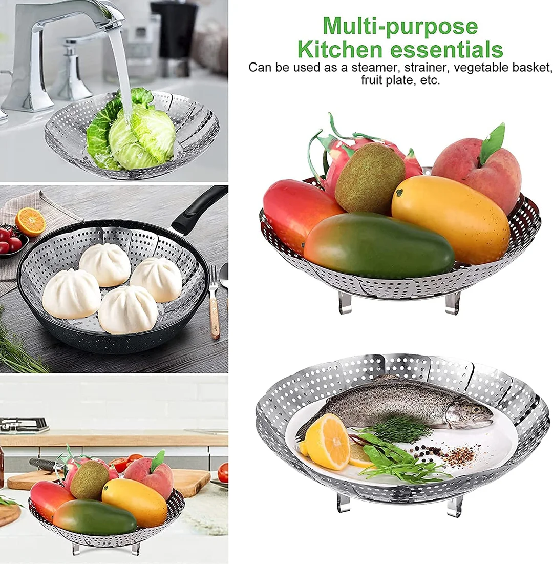 Premium Stainless Steel Vegetable Steamer Basket | Foldable & Collapsible, 6.5 in Expandable for Veg, Baby Food & Pot Cooking image 3