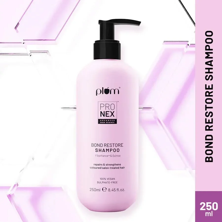 Plum Pro Nex Bond Restore Shampoo 250 ml | Sulphate Free, Paraben Free, Vegan Hair Bond Repair | Damage Restore Shampoo with Quinoa Extract and Pro-Vitamin B5 for Split Ends | Stronger Hair image 2