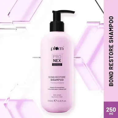 Plum Pro Nex Bond Restore Shampoo 250 ml | Sulphate Free, Paraben Free, Vegan Hair Bond Repair | Damage Restore Shampoo with Quinoa Extract and Pro-Vitamin B5 for Split Ends | Stronger Hair thumbnail 1