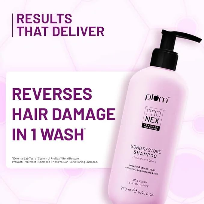 Plum Pro Nex Bond Restore Shampoo 250 ml | Sulphate Free, Paraben Free, Vegan Hair Bond Repair | Damage Restore Shampoo with Quinoa Extract and Pro-Vitamin B5 for Split Ends | Stronger Hair image 3