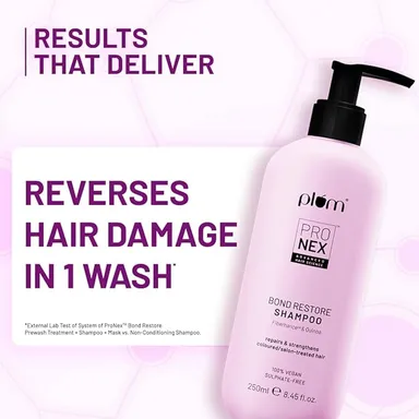 Plum Pro Nex Bond Restore Shampoo 250 ml | Sulphate Free, Paraben Free, Vegan Hair Bond Repair | Damage Restore Shampoo with Quinoa Extract and Pro-Vitamin B5 for Split Ends | Stronger Hair thumbnail 2