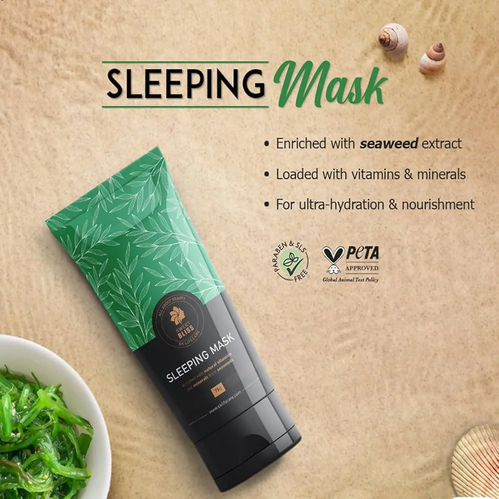 Sweet Bliss Sleeping Mask Night Repair Face Mask 75g Overnight Rejuvenating Skin Treatment with Seaweed Extract Hydrating Anti-Aging Cream for All Skin Types image 2