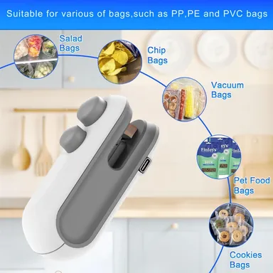 Mini Sealing Machine Portable Handheld Heat Sealer Clip for Plastic Bags | Food |Snacks | Chips Freshness Sealer | Rechargeable & Easy to Use thumbnail 2