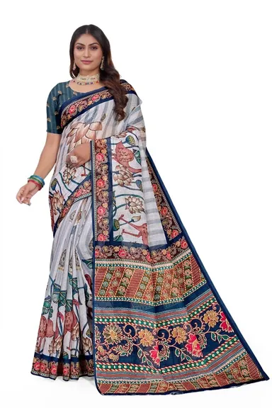 Elegant Multicolour Printed Cotton Silk Saree with Floral and Traditional Motifs for Women -Designer Casual and Ceremonial Wear thumbnail 0