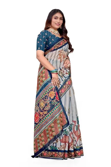 Elegant Multicolour Printed Cotton Silk Saree with Floral and Traditional Motifs for Women -Designer Casual and Ceremonial Wear thumbnail 2