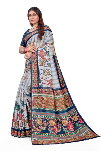 Elegant Multicolour Printed Cotton Silk Saree with Floral and Traditional Motifs for Women -Designer Casual and Ceremonial Wear thumbnail 1