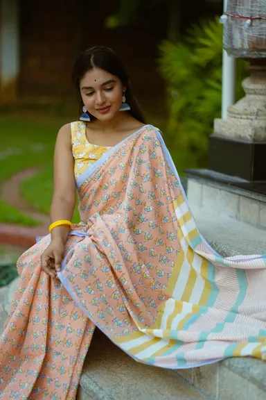 Mushroom Art Print Linen Cotton Daily Wear Ready To Wear Saree for Women Indian Ethnic Casual Draped Saree Lightweight Breathable Dailywear Office Saree thumbnail 1