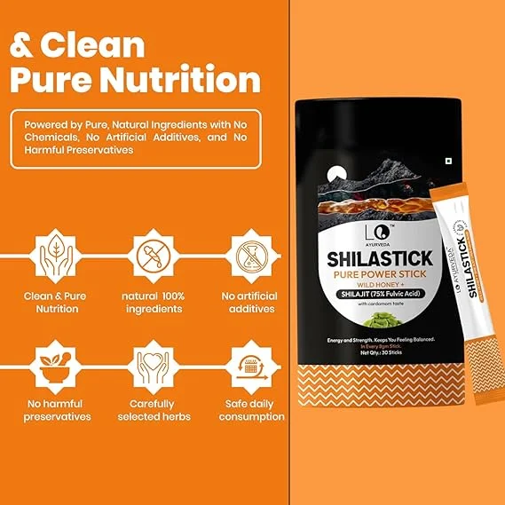 Ayurvedic Shilajit Honey Sticks with Cardamom Flavour 8g × 30 Sachets Natural Energy Booster Strength Stamina Vitality Herbal Wellness Supplement for Men Women India image 3