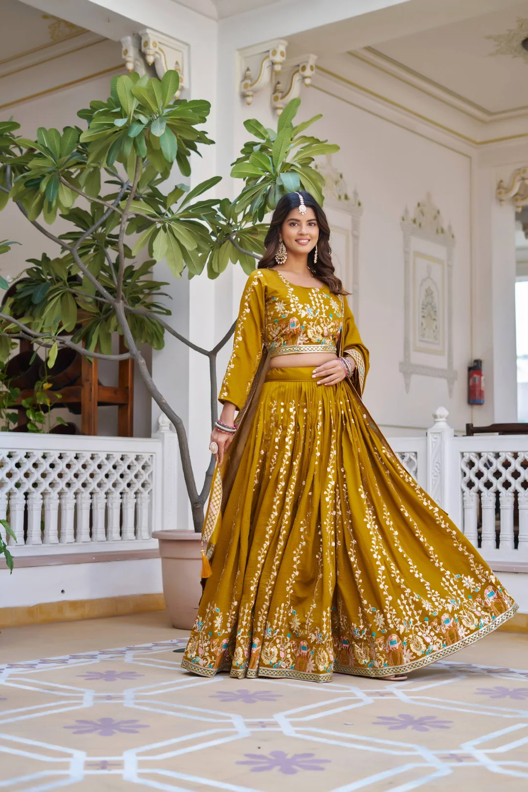 Rajkanika Mustard Yellow Embroidered Lehenga Choli with Dupatta image 5