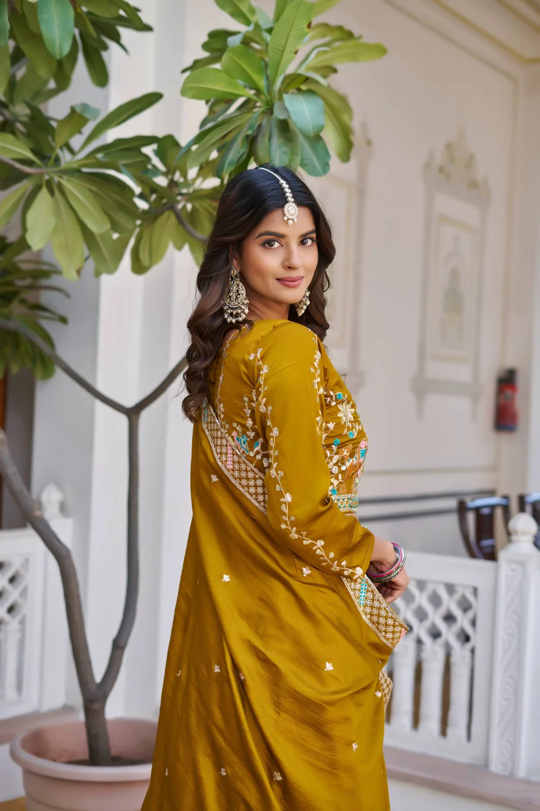 Rajkanika Mustard Yellow Embroidered Lehenga Choli with Dupatta | XXL Size image 4
