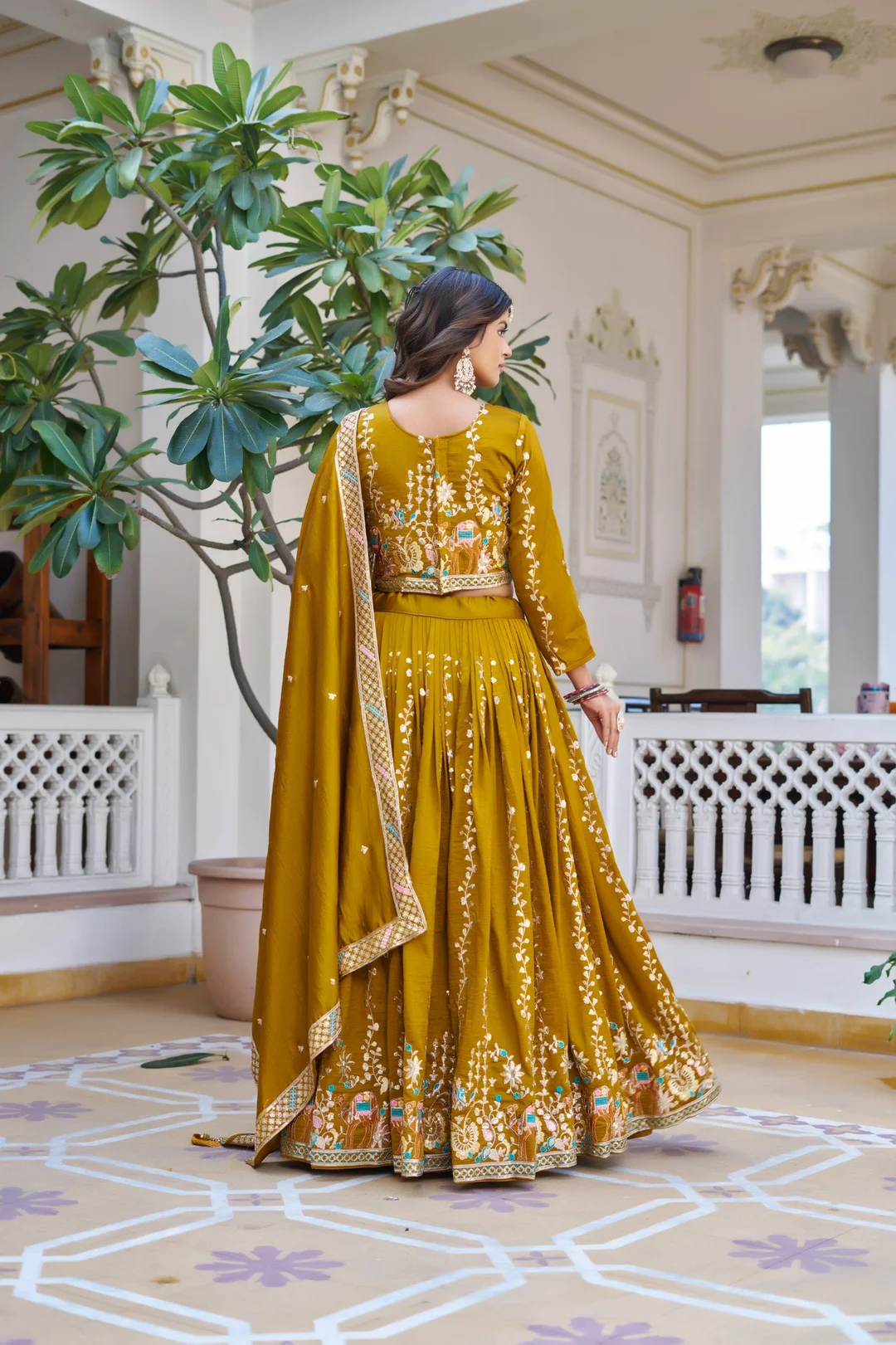 Rajkanika Mustard Yellow Embroidered Lehenga Choli with Dupatta | XXL Size image 2