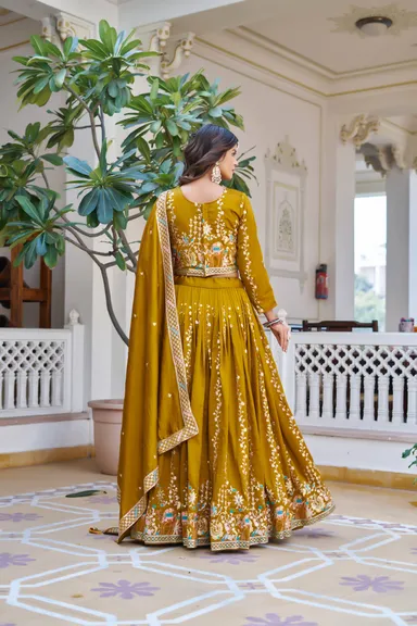 Rajkanika Mustard Yellow Embroidered Lehenga Choli with Dupatta | XXL Size thumbnail 1