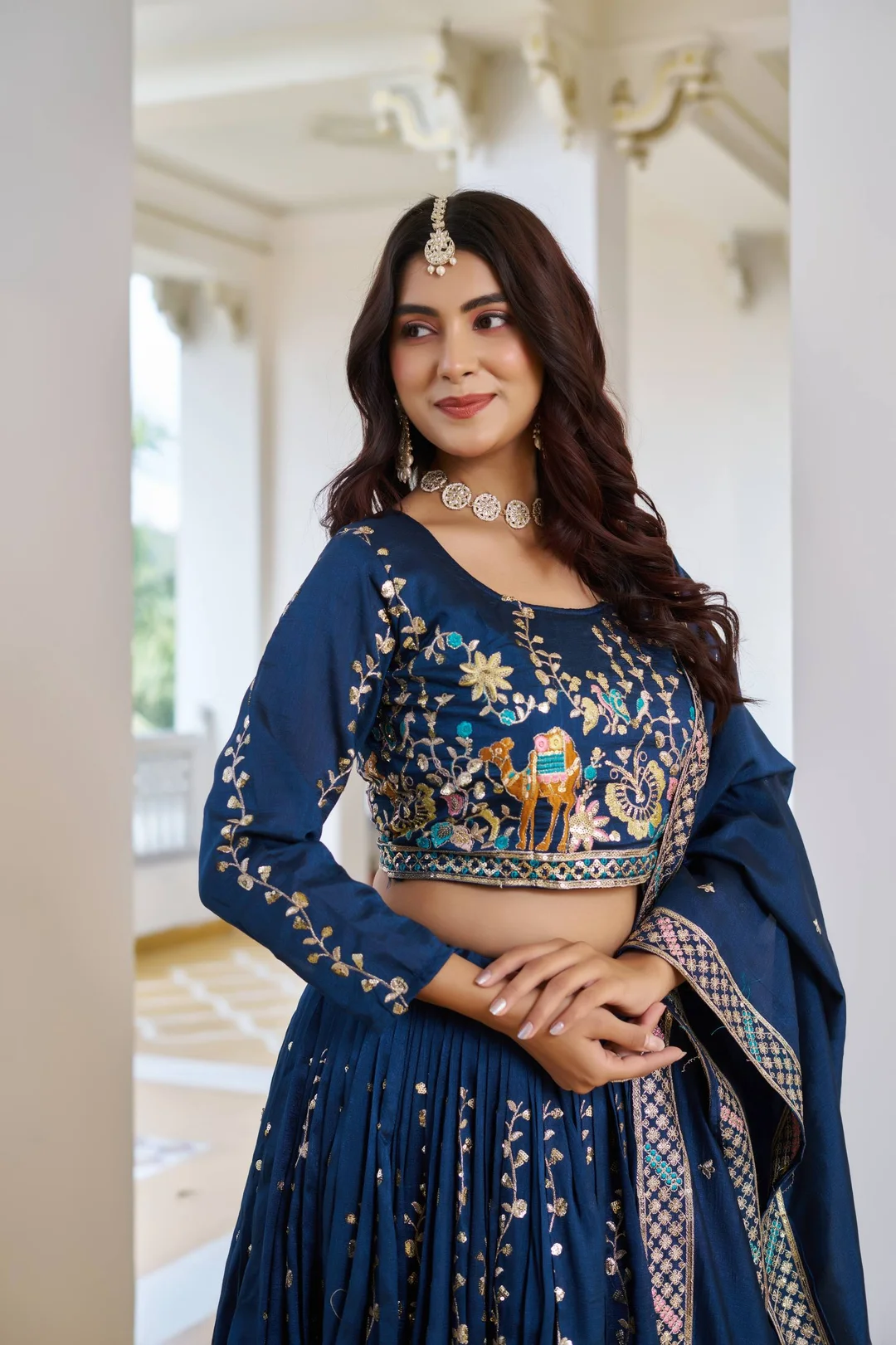 Rajkanika Navy Blue Embroidered Lehenga Choli with Dupatta | L Size image 3