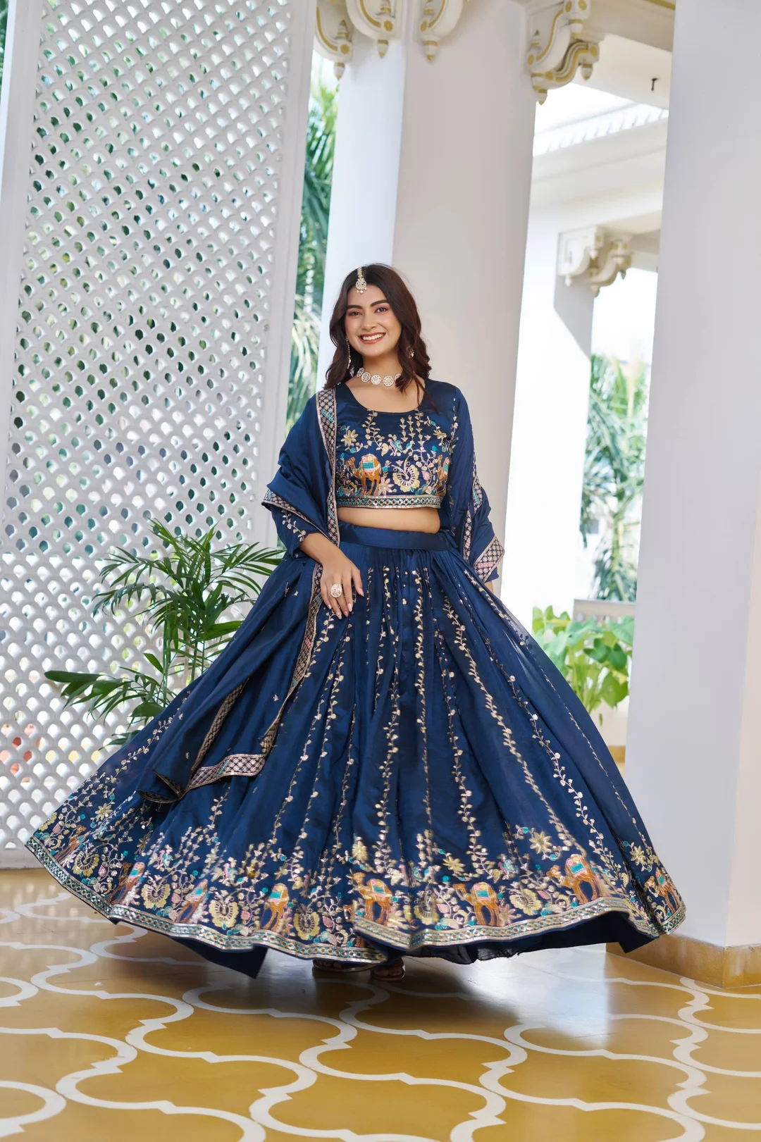 Rajkanika Navy Blue Embroidered Lehenga Choli with Dupatta | L Size image 1