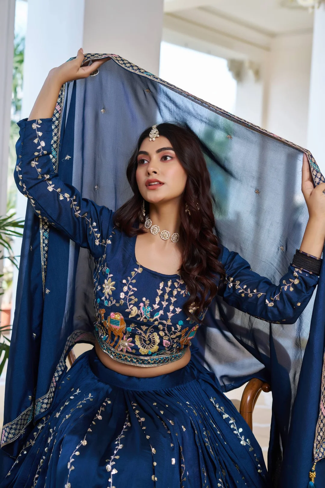 Rajkanika Navy Blue Embroidered Lehenga Choli with Dupatta| XL Size image 4