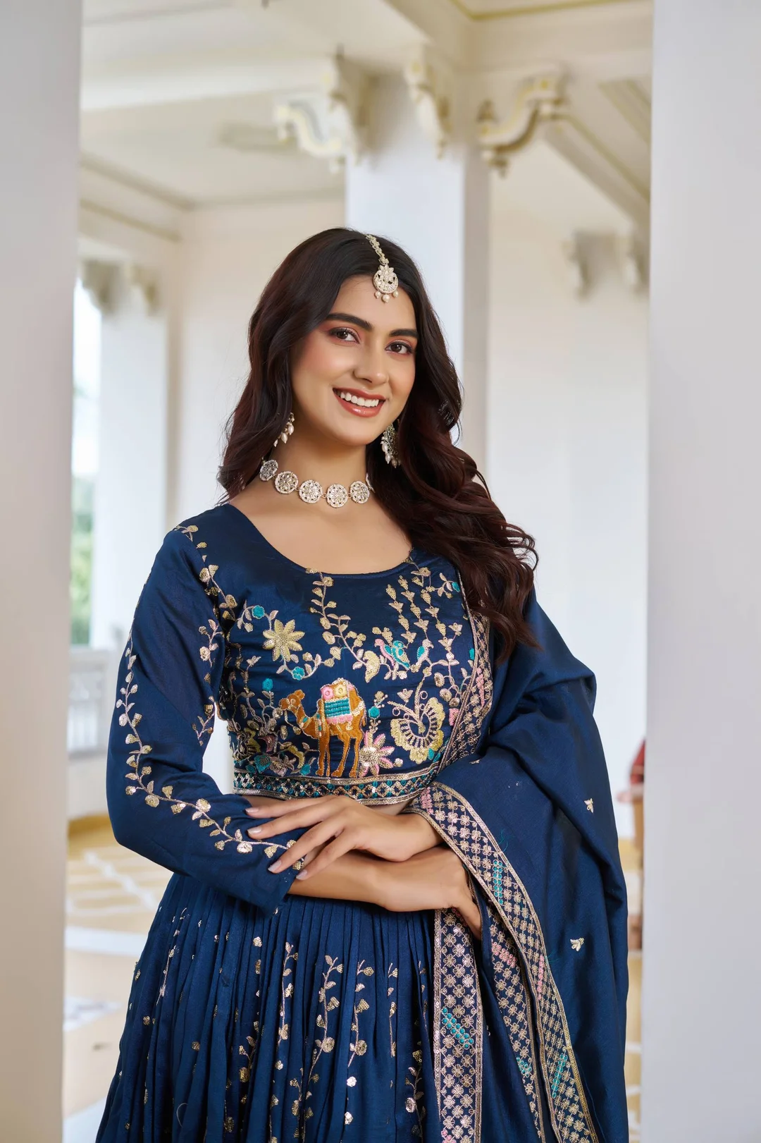 Rajkanika Navy Blue Embroidered Lehenga Choli with Dupatta| XL Size image 6