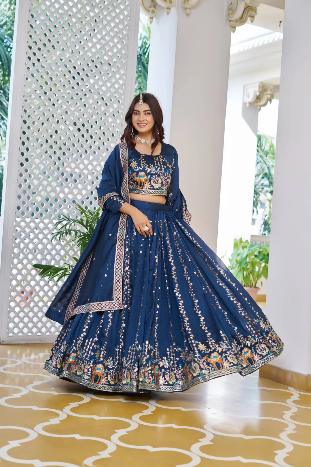 Rajkanika Navy Blue Embroidered Lehenga Choli with Dupatta| XL Size image 5