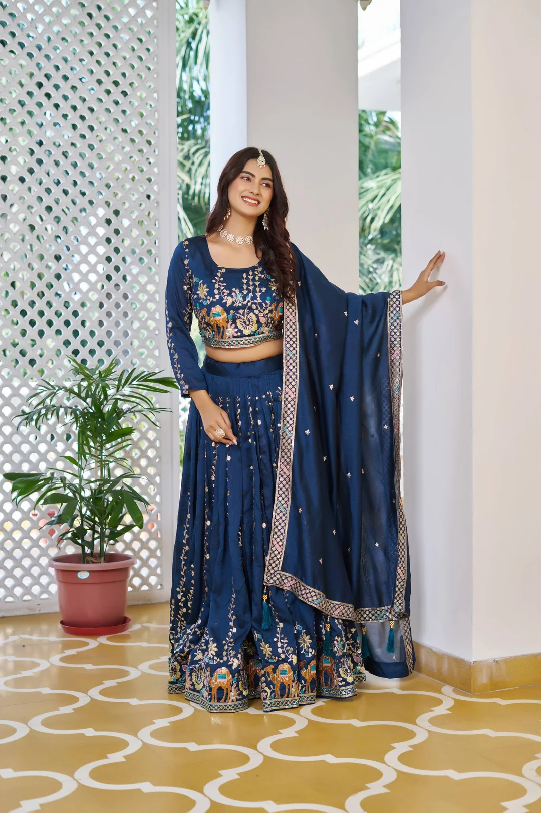 Navy Blue Embroidered Party Anarkali Gown for Women XXL Size | Ethnic Wear image 2