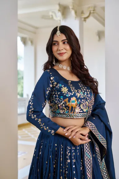 Navy Blue Embroidered Party Anarkali Gown for Women XXL Size | Ethnic Wear thumbnail 2
