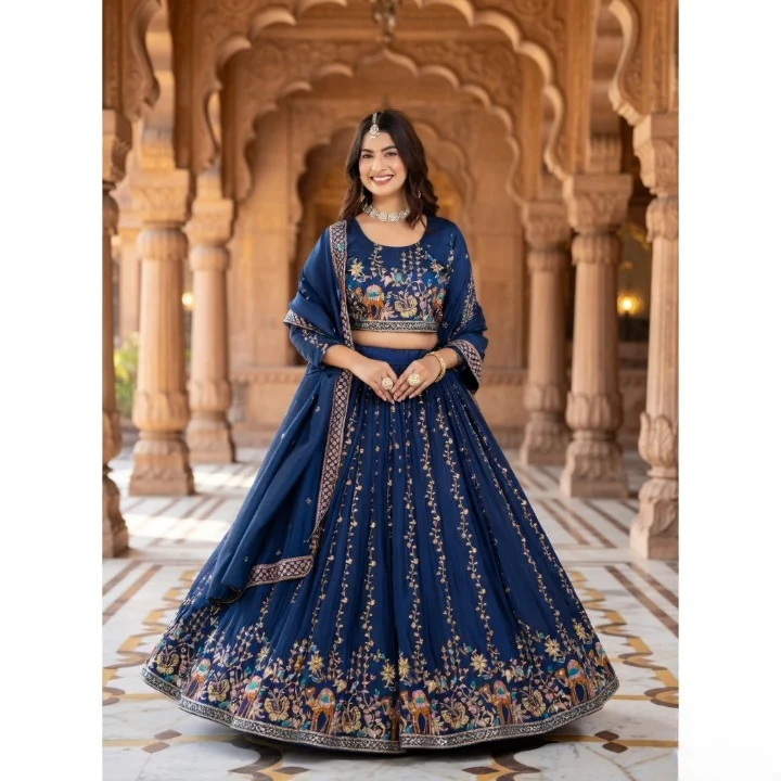 Navy Blue Embroidered Party Anarkali Gown for Women XXL Size | Ethnic Wear image 4