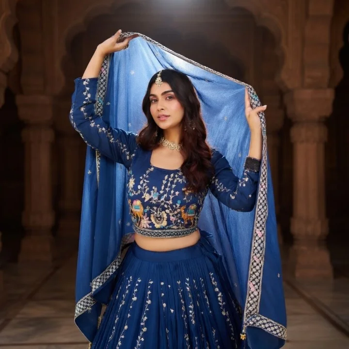 Navy Blue Embroidered Party Anarkali Gown for Women XXL Size | Ethnic Wear image 1