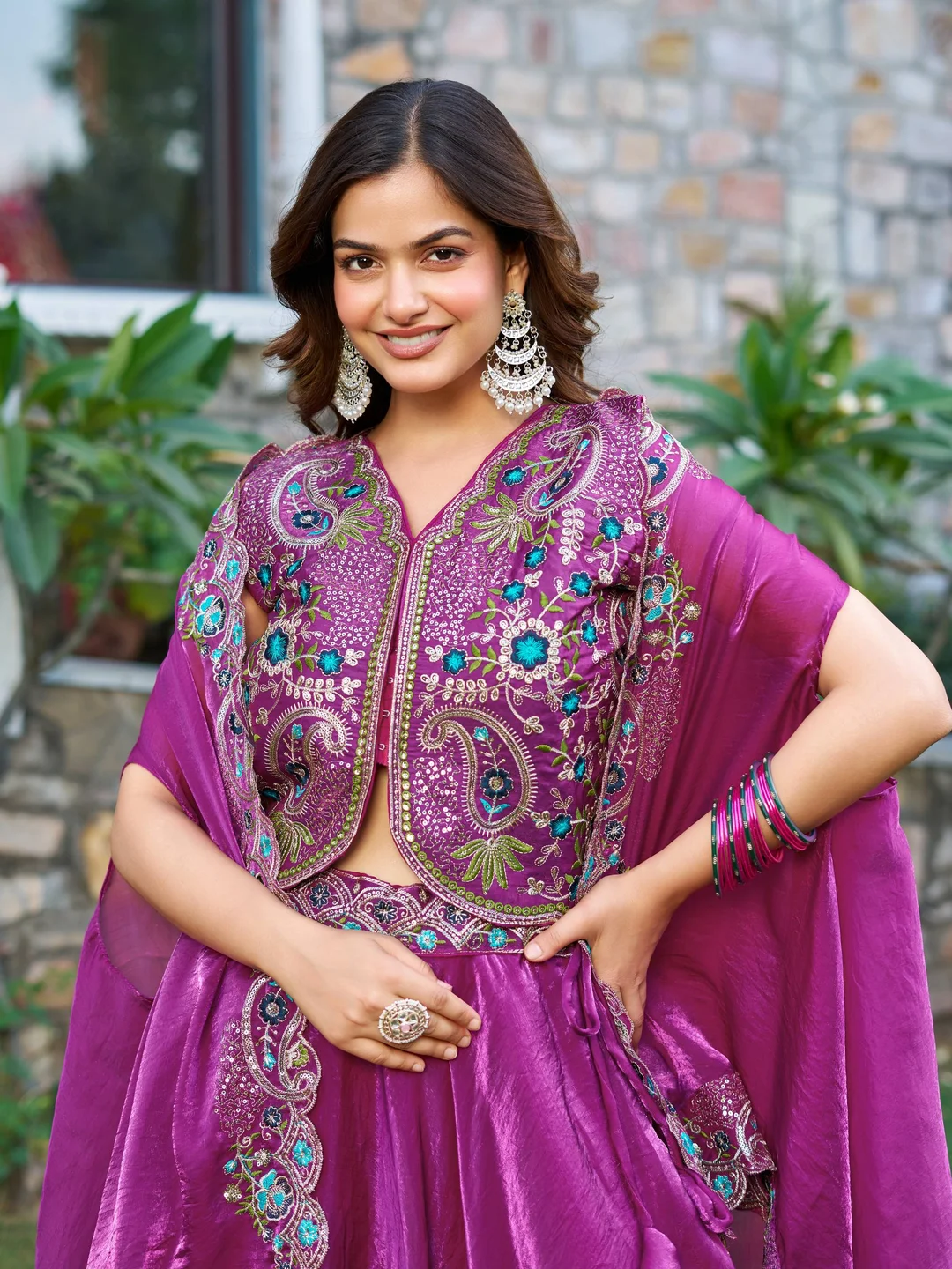 Rajkanika Elegant Purple Embroidered Lehenga Choli with Jacket & Dupatta image 4