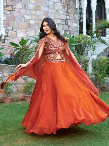 Rajkanika Rust Orange Embroidered Lehenga Choli for Women with Traditional Ethnic Design for Weddings and Festive Wear thumbnail 3