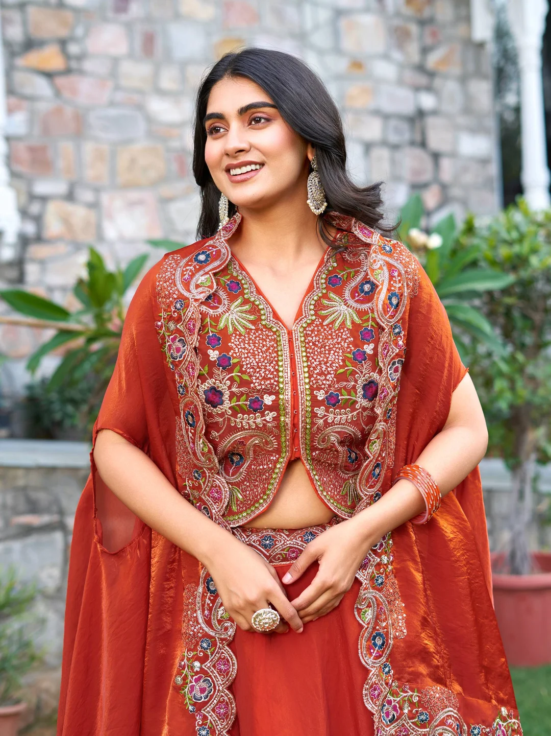 Rajkanika Rust Orange Embroidered Lehenga Choli for Women with Traditional Ethnic Design for Weddings and Festive Wear image 5