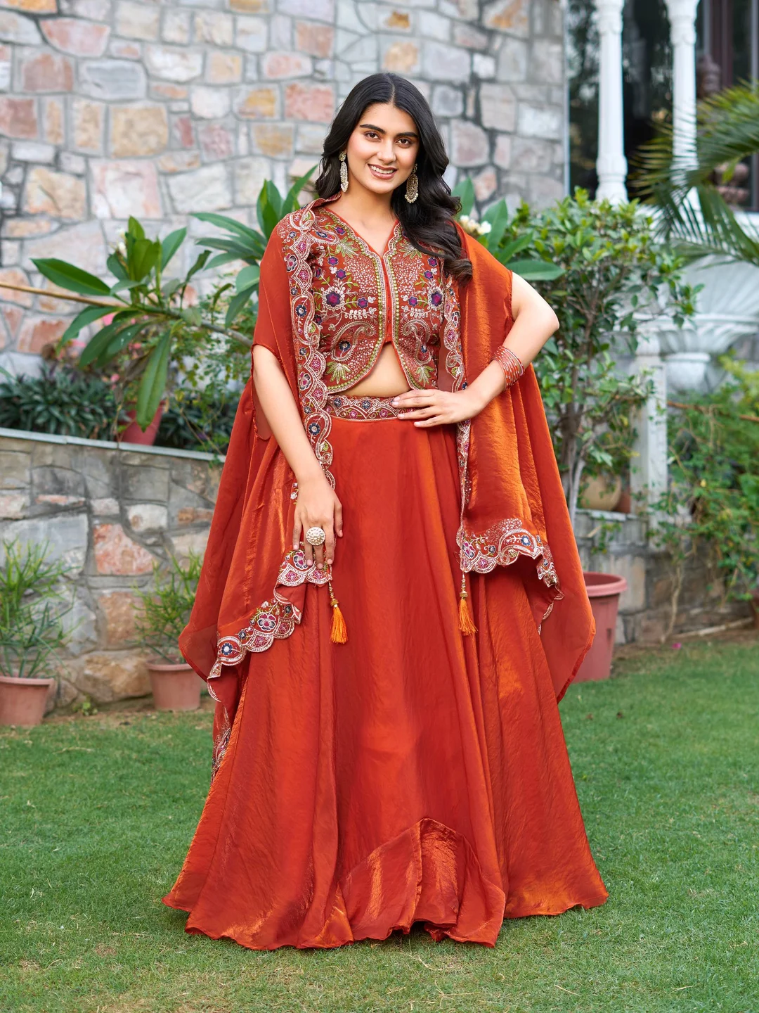 Rajkanika Rust Orange Embroidered Lehenga Choli for Women with Traditional Ethnic Design for Weddings and Festive Wear image 1