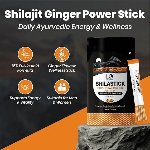 LO Ayurveda Pure Shilajit Honey Sticks with Ginger Shunthi Ayurvedic Energy | Immunity Boost | 30 × 8g Daily Wellness Sachets for Men | Women India Ancient Herbal Vitality image 2
