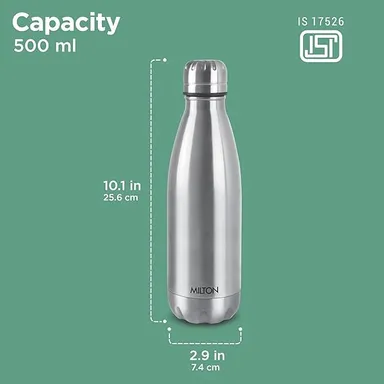Milton Duo DLX 500 ml Thermosteel Vacuum Insulated Hot & Cold Water Bottle Stainless Steel Leak-Proof ISI Certified Office Gym School Silver thumbnail 1