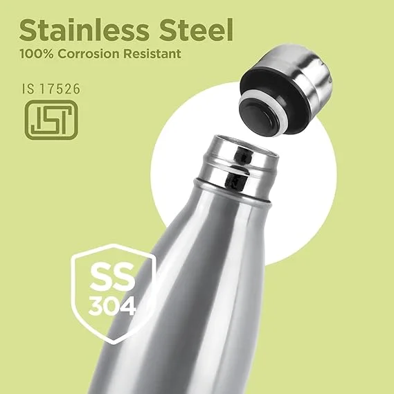 Milton Duo DLX 500 ml Thermosteel Vacuum Insulated Hot & Cold Water Bottle Stainless Steel Leak-Proof ISI Certified Office Gym School Silver image 3