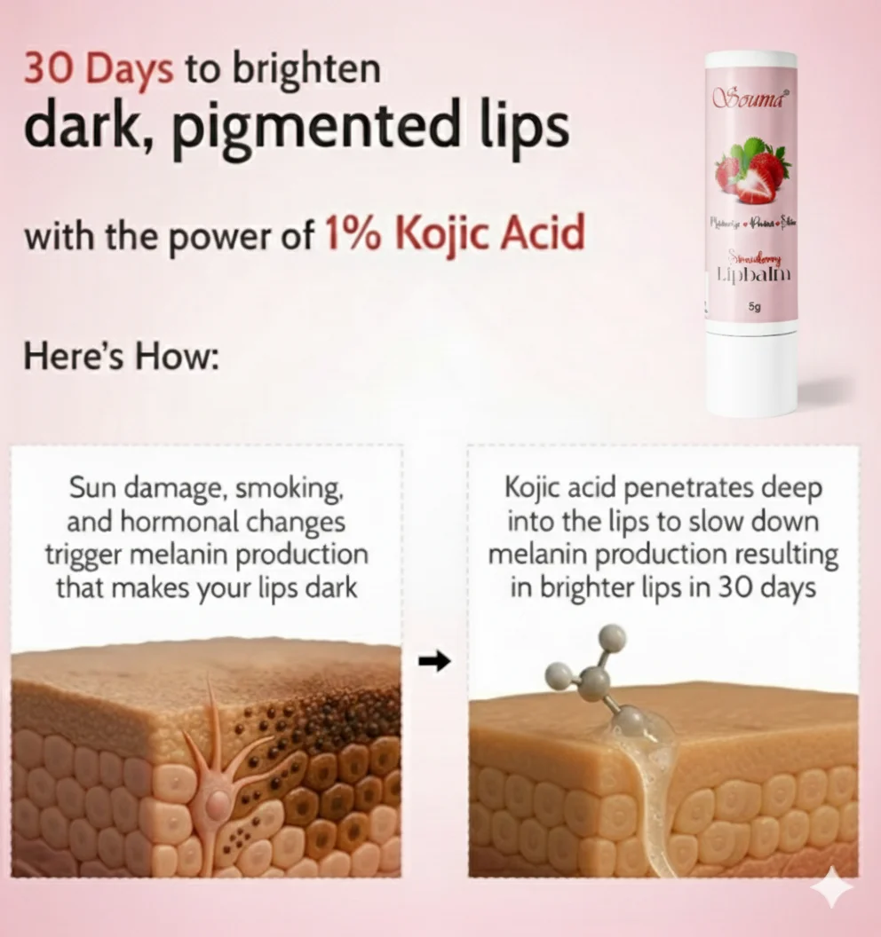 SOUMA Lip Balm for Dark Lips with Kojic Acid | Niacinamide – Lip Lightening, Pigmentation Treatment, SPF Protection for Smoker Lips image 4
