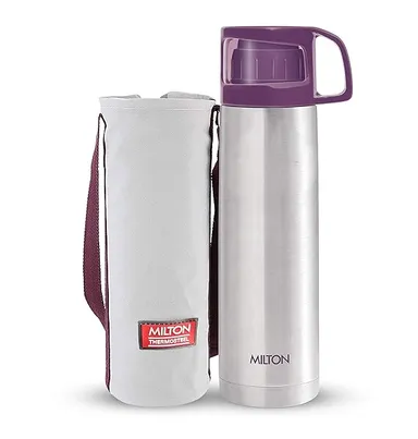 Milton Glassy 1000 Thermosteel 24 Hours Hot and Cold Water Bottle with Drinking Cup Lid| 1 Litre| Purple thumbnail 2