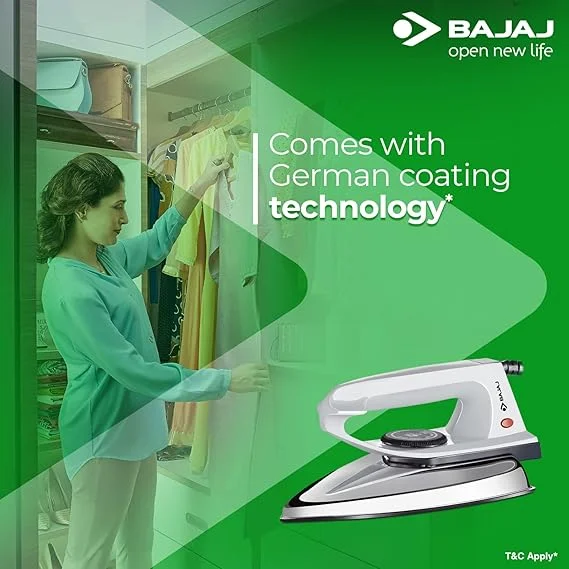Bajaj DX 2 600-Watt Light Weight Dry Iron | Non-Stick Coated Soleplate | Anti-Bacterial Coating | 180 Degree Swivel Cord | Cool Touch Handle image 3