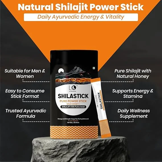 LO Ayurveda Natural Shilajit Honey Sticks 30 Sachets 8g Each for Men and Women Ayurvedic Herbal Lifestyle Supplement Energy Stamina Immunity Booster image 2