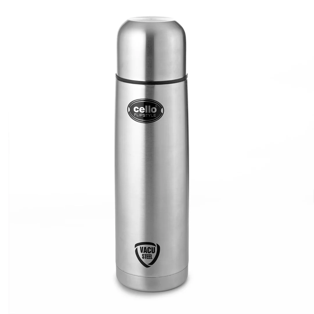 Cello Flipstyle Thermosteel 500ml | Vacuum Insulated Stainless Steel Water Bottle with Jacket | Leakproof | Flip Lid Flask | Travel, Office, Gym – Silver image 3