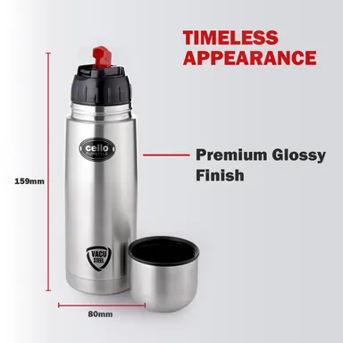Cello Flipstyle Thermosteel 500ml | Vacuum Insulated Stainless Steel Water Bottle with Jacket | Leakproof | Flip Lid Flask | Travel, Office, Gym – Silver thumbnail 4