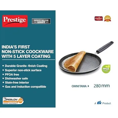 Prestige Omega Deluxe Granite Dosa Tawa 280mm Black | Nonstick Aluminium Pan for Indian Cooking | Easy Clean, Durable, Anti-Scratch, Heat Resistant thumbnail 2