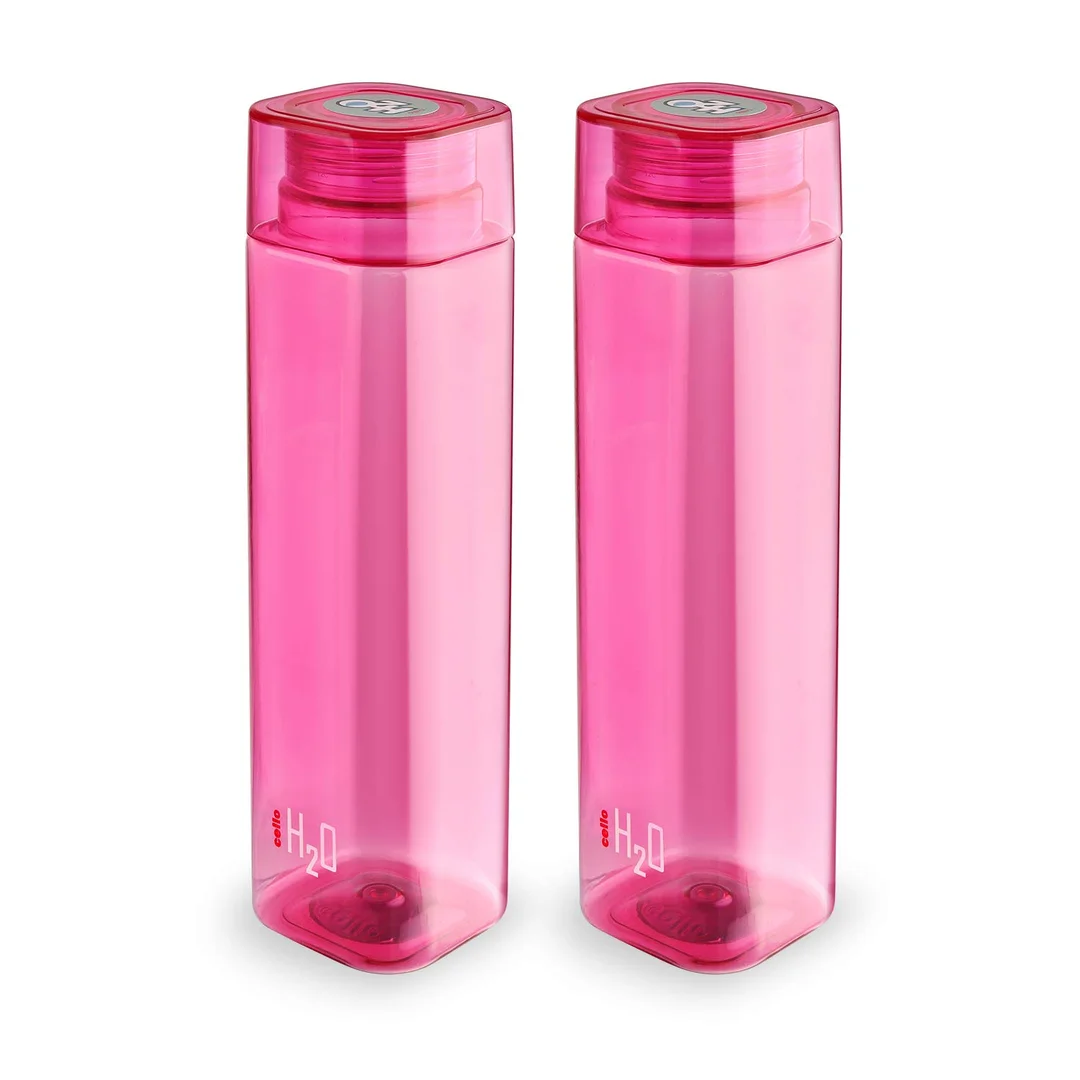 CELLO H2O Squaremate 1L Plastic Water Bottle Set of 2 Pink | Leakproof, Breakproof, Silicone-Sealed Lid for Office, School, Gym, Picnic, Home, BPA-Free Drinking Bottles image 2