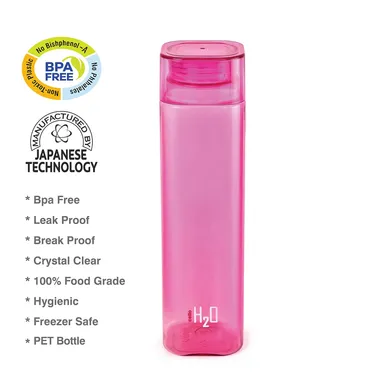 CELLO H2O Squaremate 1L Plastic Water Bottle Set of 2 Pink |  Leakproof, Breakproof, Silicone-Sealed Lid for Office, School, Gym, Picnic, Home, BPA-Free Drinking Bottles thumbnail 4
