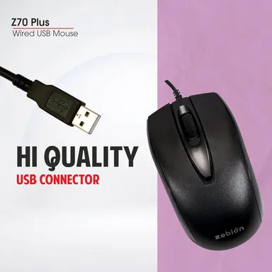 Zebion Z70+ USB Mouse 1200 DPI Ergonomic Optical Gaming Office Computer Mouse with 1.5M Cable, Smooth Low-Friction Movement, Comfy Palm Grip, Latest Technology, 3 Year Warranty thumbnail 1