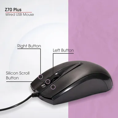 Zebion Z70+ USB Mouse 1200 DPI Ergonomic Optical Gaming Office Computer Mouse with 1.5M Cable, Smooth Low-Friction Movement, Comfy Palm Grip, Latest Technology, 3 Year Warranty thumbnail 2