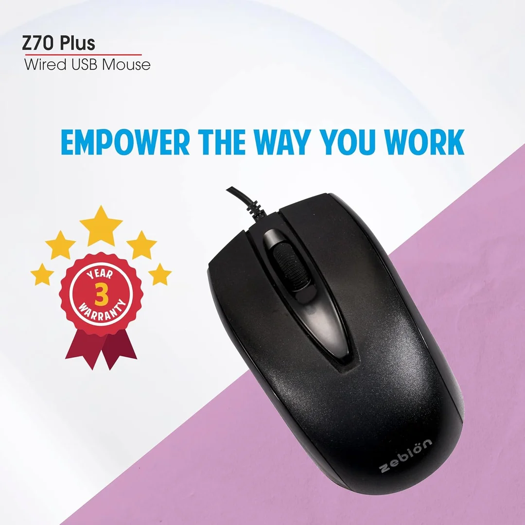 Zebion Z70+ USB Mouse 1200 DPI Ergonomic Optical Gaming Office Computer Mouse with 1.5M Cable, Smooth Low-Friction Movement, Comfy Palm Grip, Latest Technology, 3 Year Warranty image 9
